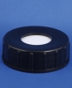 Lid, black, plastic, GL40 thread, w/20mm hole and liner, teflon coated