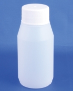 Plastic bottle 100ml, PE, natural, w/screw cap, irradiated