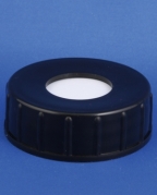 Lid, black, plastic, GL40 thread, w/20mm hole and liner, teflon coated