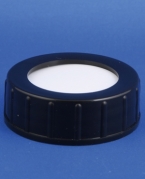 Lid, black, plastic, GL40 thread, w/30mm hole and liner, teflon coated