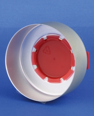 Garantikapsel 32mm, guld/r&oslash;d, aluminium/PP,  Model 101, afrivningsring