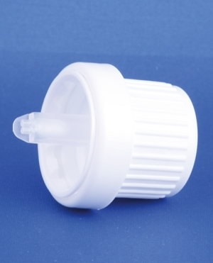 Forseglingskapsel, hvid, PE, GL18-1 gevind, m/indsats for olieholdige v&aelig;sker