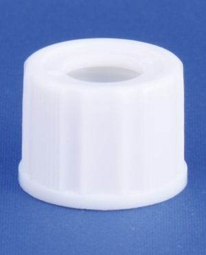 Skruekapsel, hvid, PP, m/hul D14-8900, u/indl&aelig;g, 1.000stk