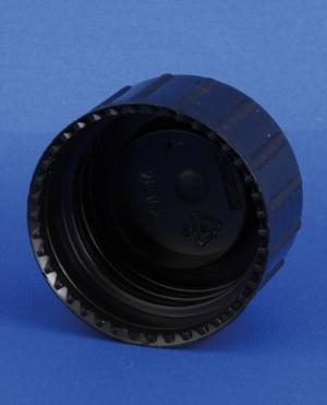 L&aring;g, sort, PP, PP28 gevind, til medicinflaske, 100stk