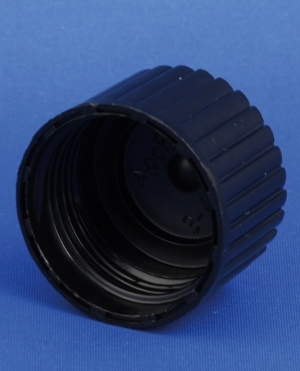 Cap, black, PP, GL22 thread, w/inlay, 1,000pcs