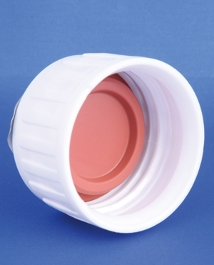 Forseglingskapsel, hvid, VT32 gevind, m/gummiprop, m/afrivelig aluminiumsrondel