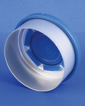 Garantikapsel 32mm, s&oslash;lv/bl&aring;, aluminium/PP, centerafrivelig