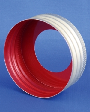 Skruekapsel, guldlakeret, aluminium, 40mm gevind, m/centerhul, t/specialflaske