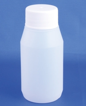 Plastic bottle 100ml, PE, natural, w/screw cap, irradiated