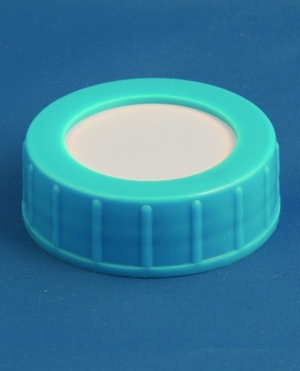 Lid, blue, GL40 thread, w/30mm hole, w/Teflon coated liner